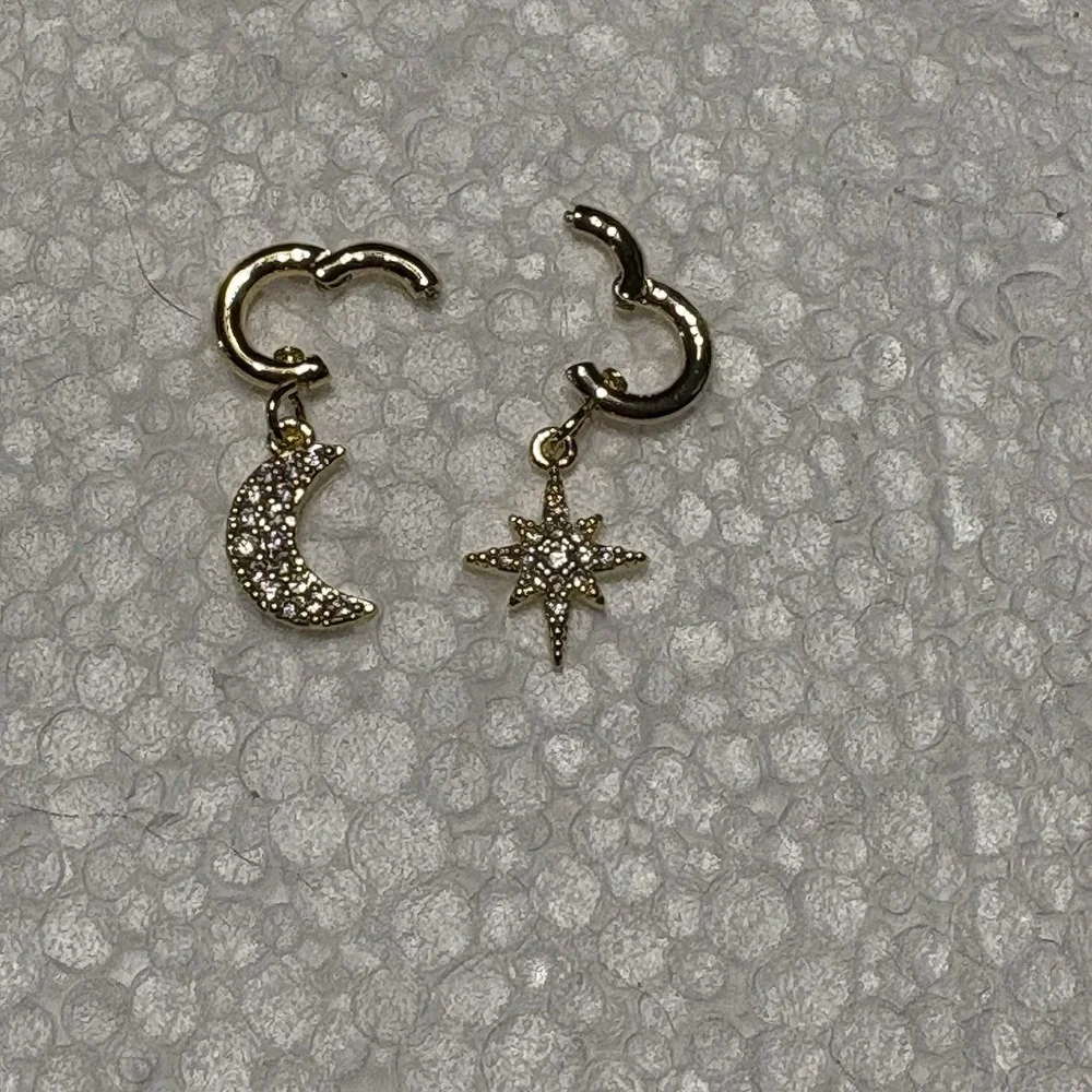 Celestial‎ Moon Star Clip On Charms Gold Tone Rhinestone Fairy Boho Necklace
